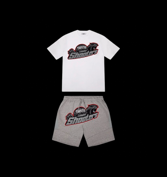 TRAPSTAR SHOOTERS TEE & SHORTS SET - (WHITE/GREY/RED)